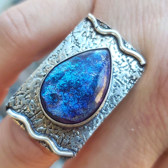 New Dichroic Glass 925 Silver Ring. - Picture 16 of 16